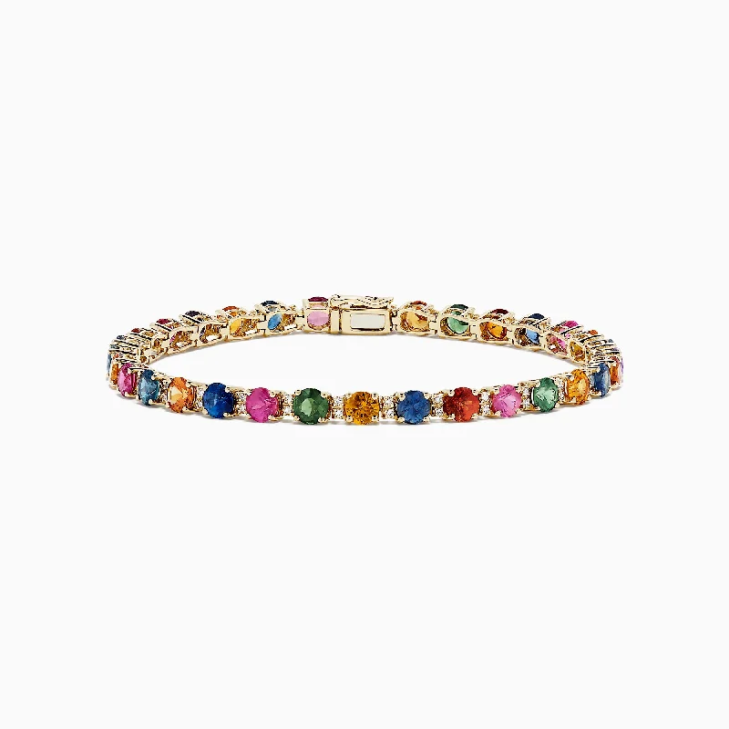 Gold bracelets for elegant fashion-14K Yellow Gold Multi Sapphire and Diamond Bracelet, 11.16 TCW