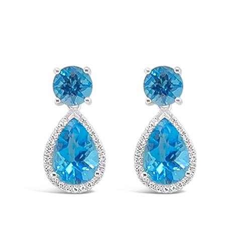 Pearl earrings for weddings and formal events-Swiss Blue Topaz & Diamond Earrings