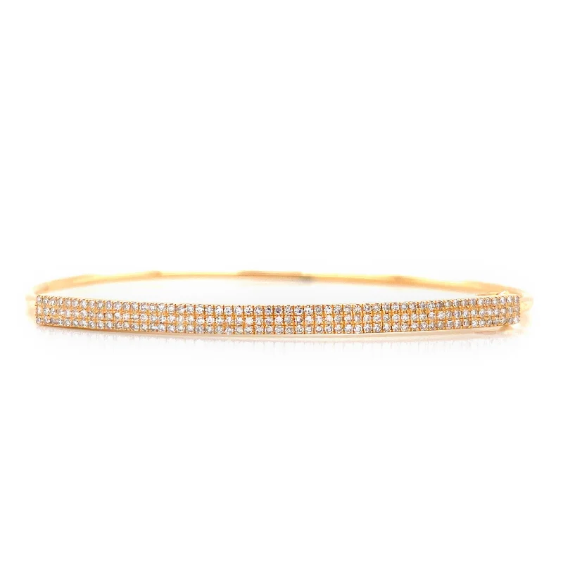 Personalized bangle sets for custom gifts-14K Yellow Gold Diamond Pave Triple Row Top Bangle