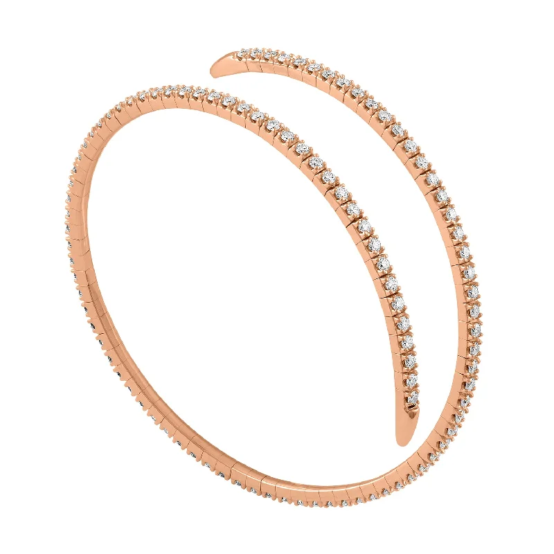 Custom gemstone bangles for unique personal style-14K Rose Gold Diamond Wrap Around Flexible Bangle