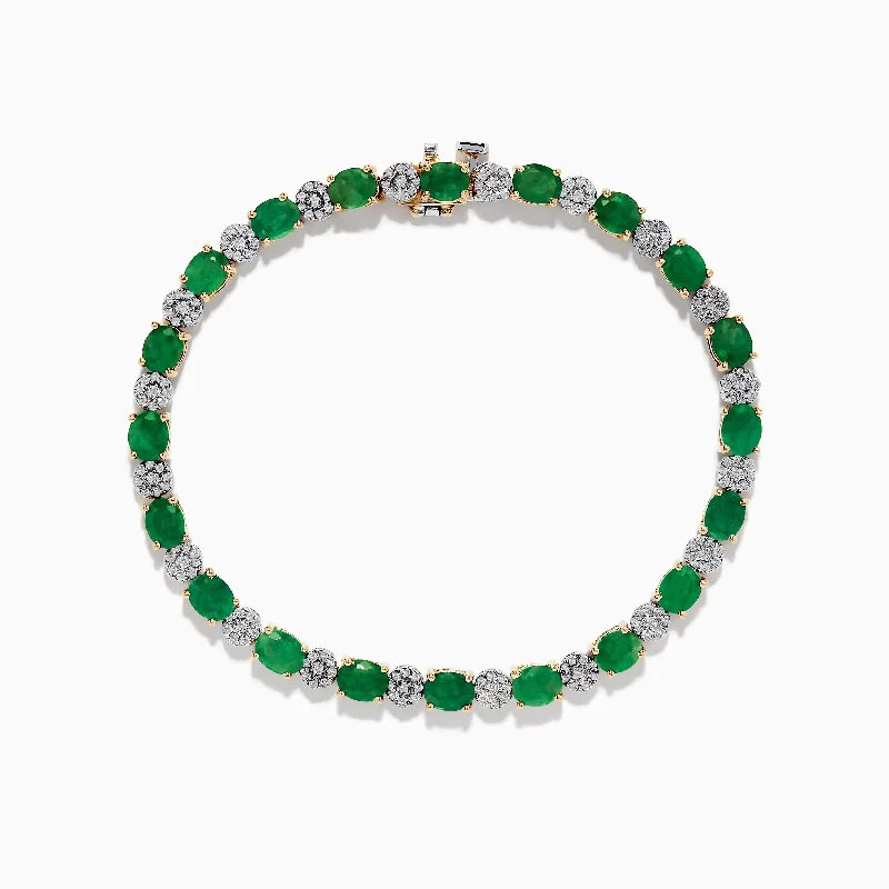 Adjustable bangle bracelets for versatile wear-Brasillica 14K Two-Tone Gold Emerald and Diamond Bracelet