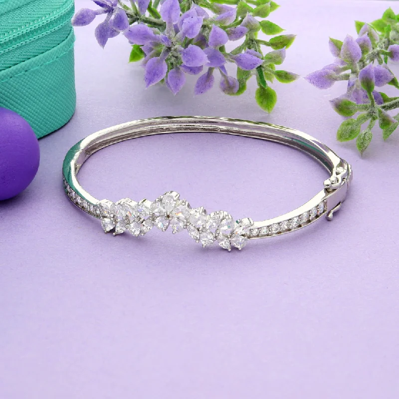 Personalized birthstone bangles for meaningful gifts-Sterling Silver 925 Flower Zirconia Bangle - FKJBNGSL9478