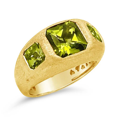 Gold wedding bands for timeless elegance-Triple Peridot & Yellow Gold Ring