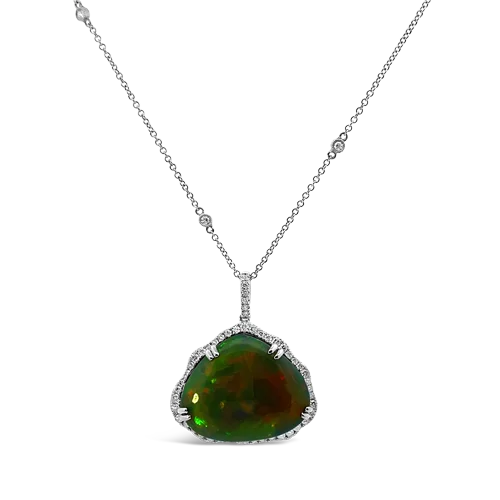 Elegant crystal necklaces for formal occasions-Gray Opal & Diamond Necklace