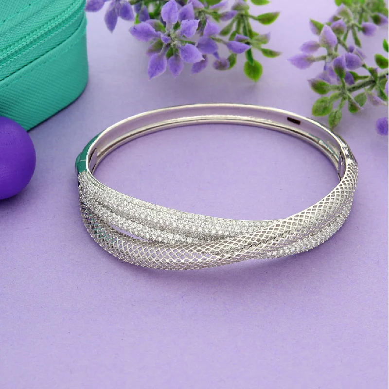 Multi-tone bangles for mixed metal fashion-Sterling Silver 925 Waves Cubic Zirconia Bangle - FKJBNGSL9475