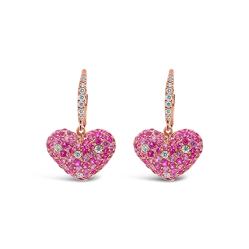 Eco-friendly earrings made from sustainable materials-Pink Sapphire & Diamond Heart Earrings