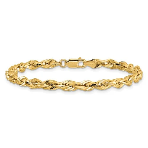 Fashion bracelets for trendy outfits-14KT YELLOW GOLD 4.25MM SEMI SOLID ROPE CHAIN BRACELET