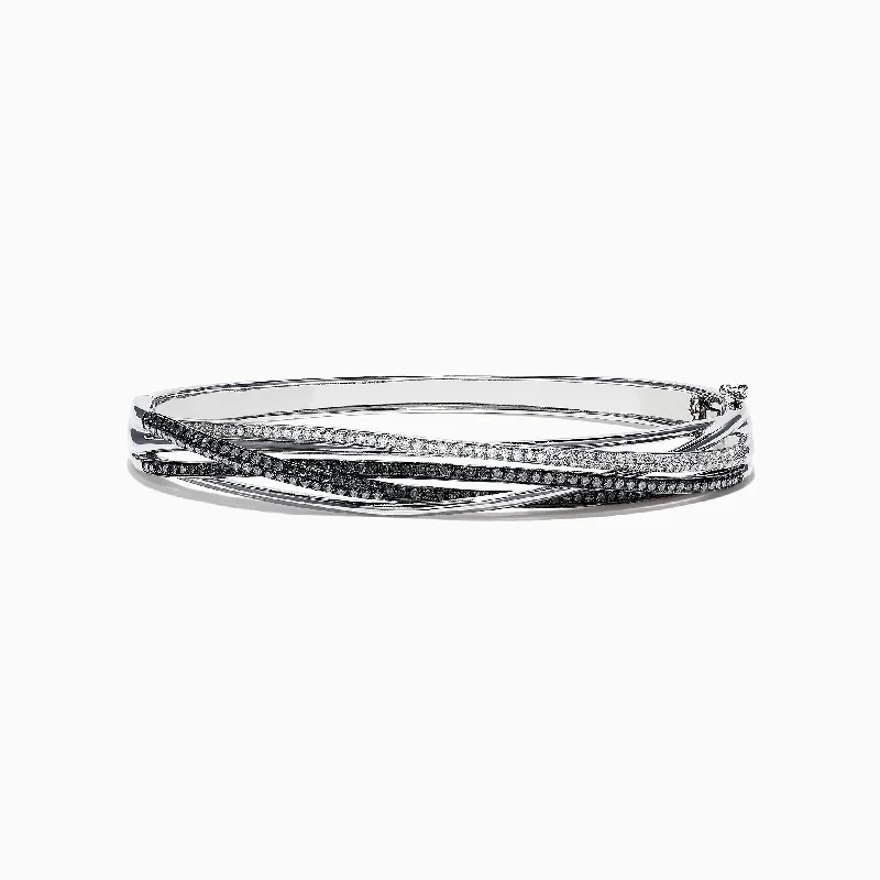 Friendship bracelets for special moments-14K White Gold Black and White Diamond Bangle, 1.26 TCW