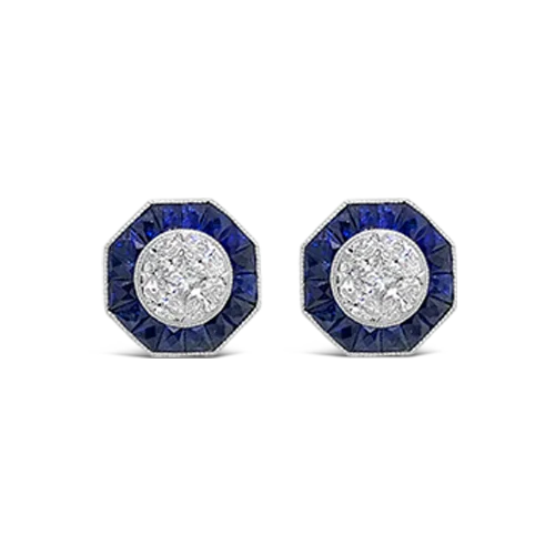 Handcrafted earrings for a unique style-Sapphire & Diamond Octagon Earrings