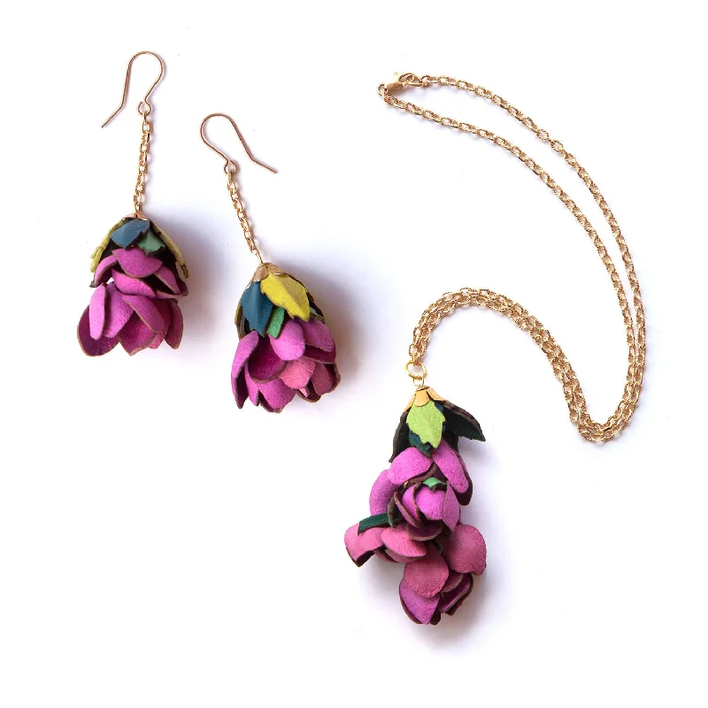 earrings and pendant set / Hot Jungle Pink