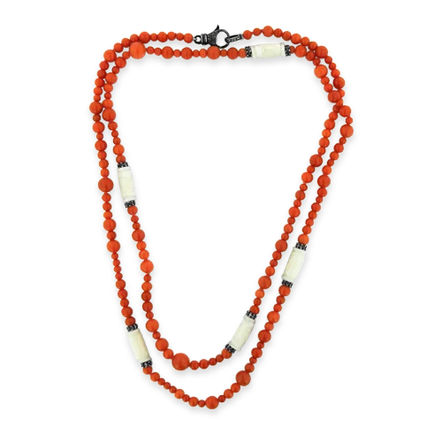 Heart-shaped necklaces for romantic gifts-Coral Bead & Black Diamond Necklace