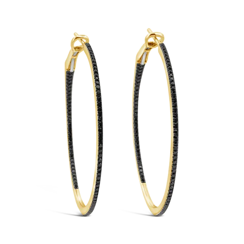 Minimalist bar earrings for a sleek and simple style-Black Diamond Hoop Earrings