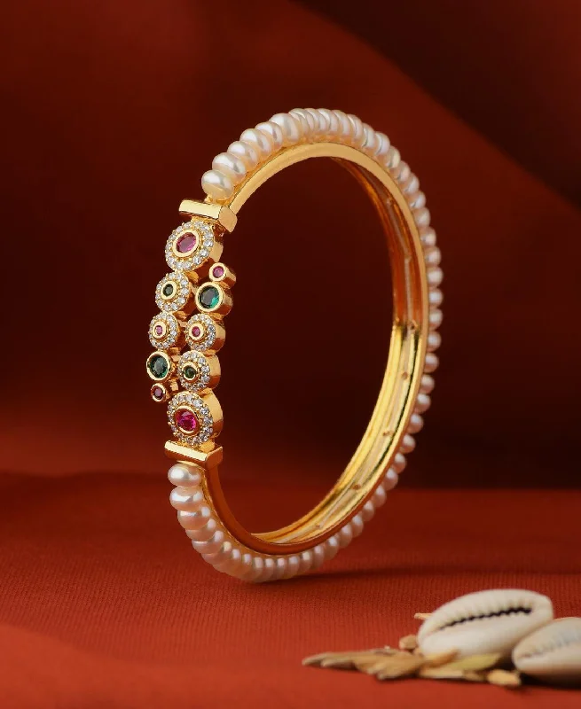 Bangles with inspirational engravings for motivation-Stunning Stone Studded Pearl Bangle