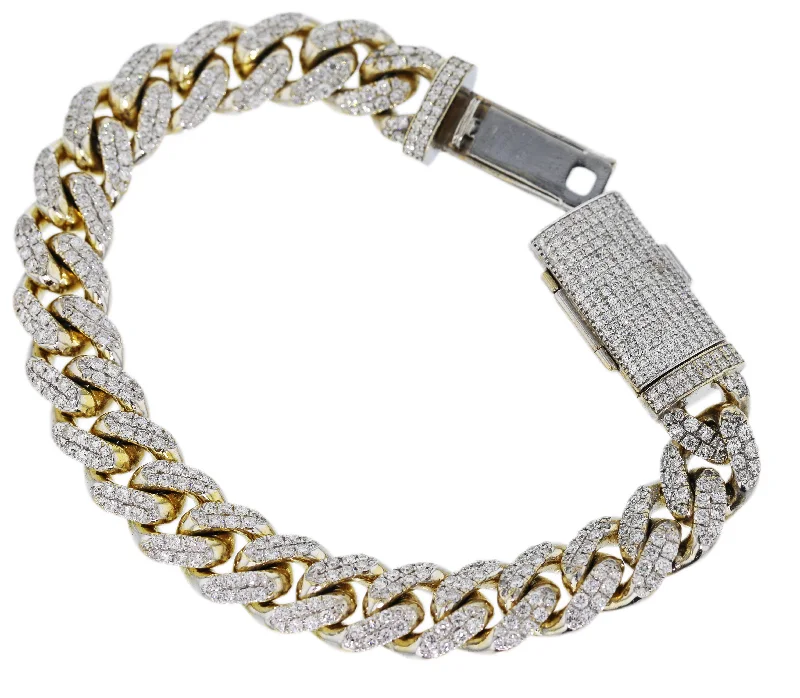 Personalized engraved charm bracelets for gifts-MENS 14KT YELLOW GOLD 9.00CTW DIAMOND CUBAN LINK BRACELET