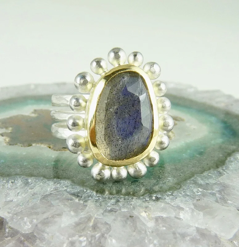 Custom-made engagement rings with personal touch-Labradorite Silver And Gold Courtesan ring