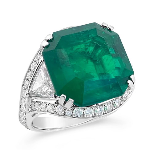 Statement gemstone rings for bold fashion-Emerald & Diamond Ring