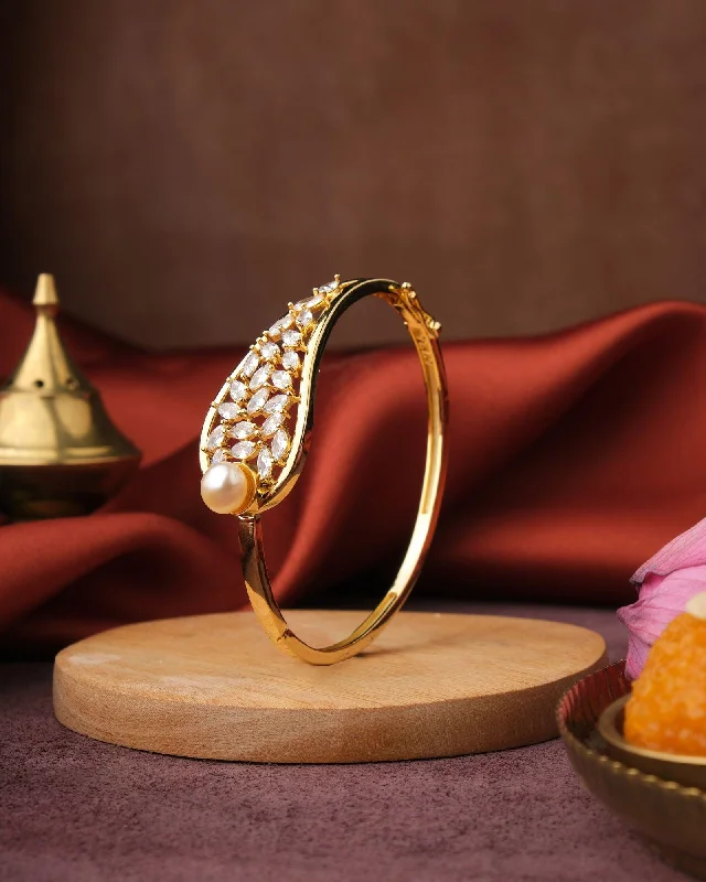 Fashion-forward gold bangles for a luxe feel-Classic Shining CZ & Pearl Stud Bangle