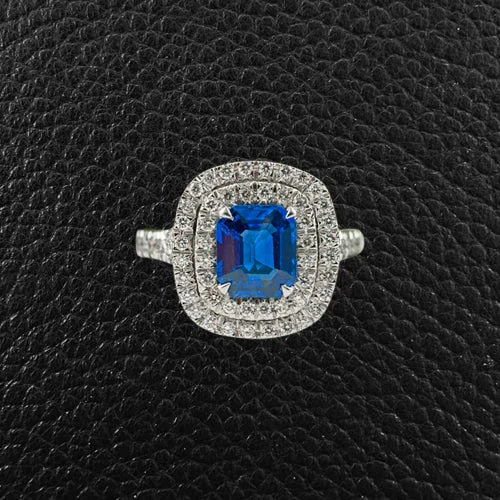 Classic solitaire engagement rings for timeless style-Sapphire & Diamond Double Halo Ring