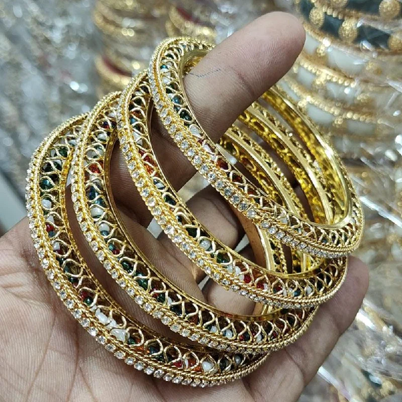 Bangles with floral accents for a feminine touch-Pooja Bangles Gold Plated Austrian Stone Bangles Set