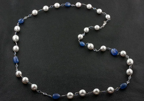 Sparkling crystal necklaces for a glamorous effect-Pearl, Sapphire & Tanzanite Necklace