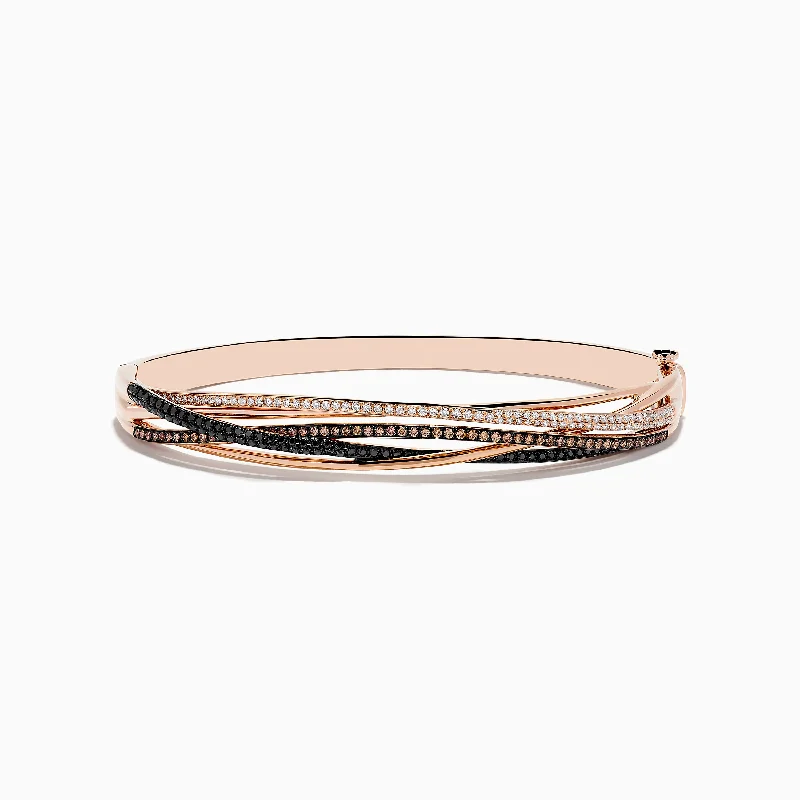 Trendy stacking bracelets for layered fashion-14K Rose Gold Black, Espresso and White Diamond Bangle