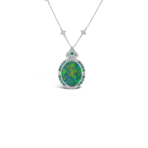 Personalized letter necklaces for initials-Black Opal Necklace with Diamonds and Paraibas