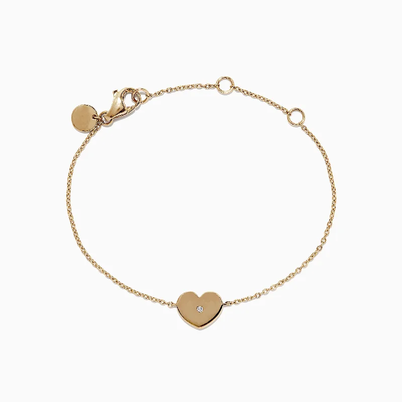 Personalized leather bracelets for custom style-Kidz 14K Yellow Gold Heart Bracelet. 0.01 TCW