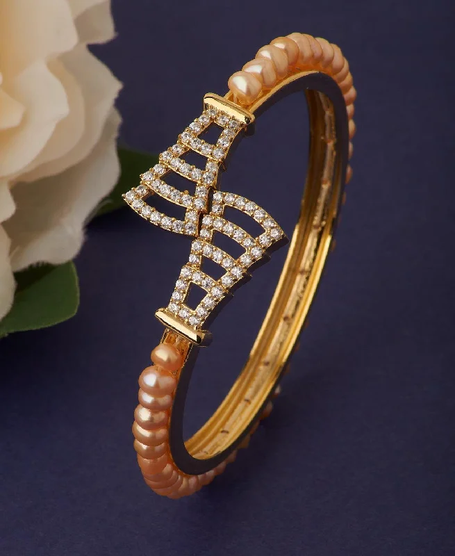 Bangles with intricate detailing for unique flair-Delightful Stone Studded Real Pearl Bangle