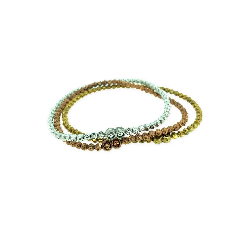 Gold bracelets for elegant fashion-ROSE YELLOW STERLING SILVER TRICOLOR DIAMOND CUT 3 BRACELETS