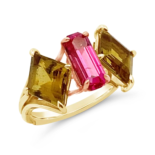 Dainty rings for minimalist style-Pink Spinel & Tourmaline Ring