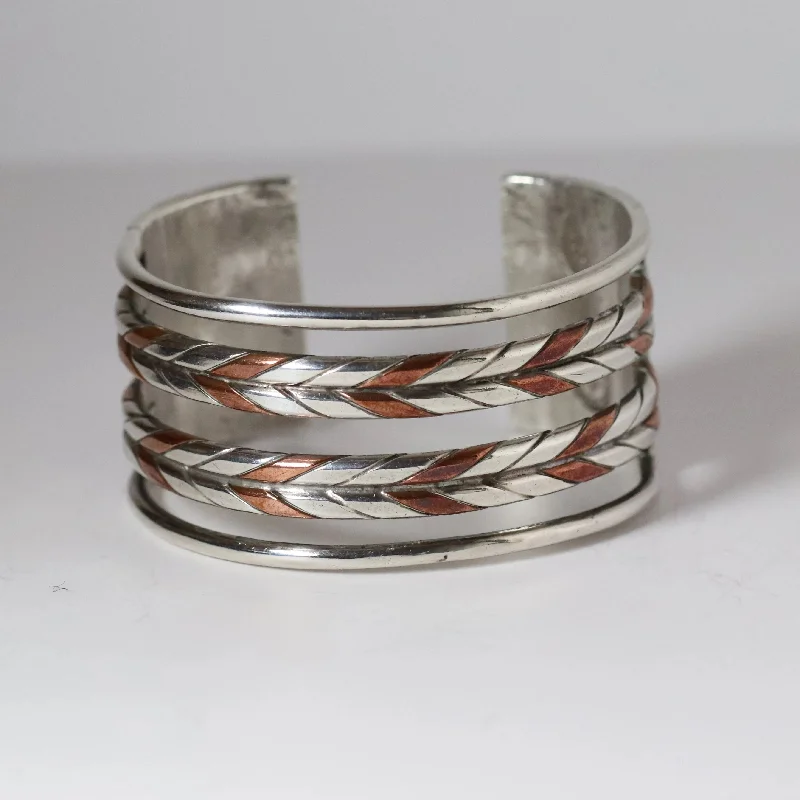 Sparkly crystal bracelets for formal events-Vintage William Spratling Jewelry | Small Braided Copper and Sterling Silver Cuff Bracelet Mexico Mid-Century