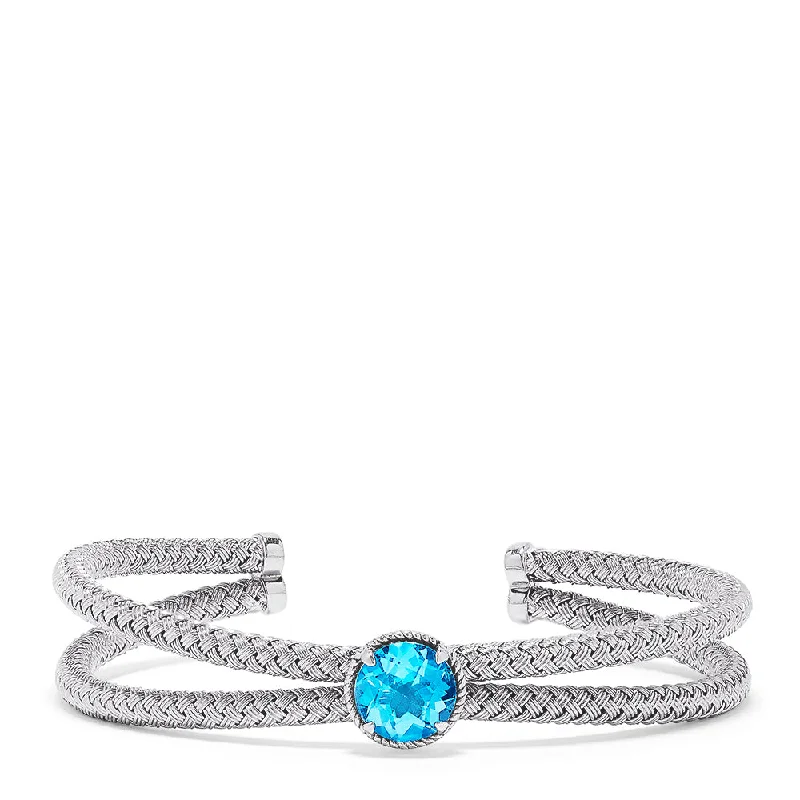 Men's cuff bracelets for bold masculinity-925 Sterling Silver Blue Topaz Bangle, 4.20 TCW