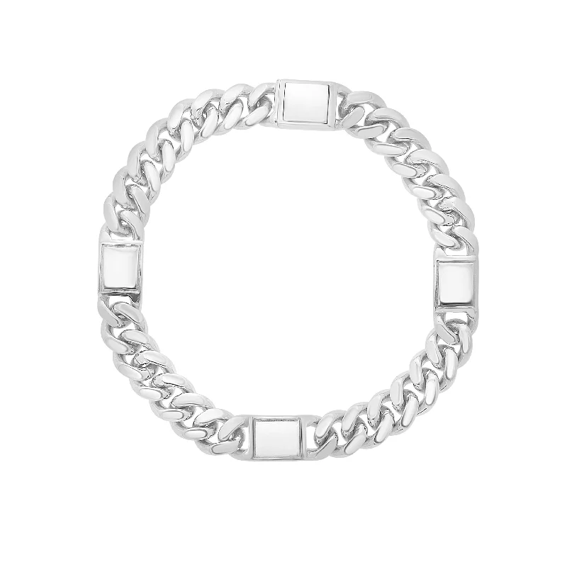 Diamond-studded bracelets for a luxurious touch-Silver Miami Cuban Link Station Bracelet