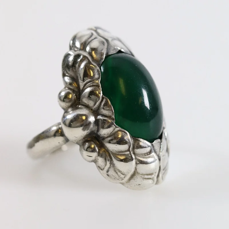 Custom rings for anniversary celebrations-Vintage Georg Jensen Jewelry | Art Nouveau Chrysoprase Ring 11