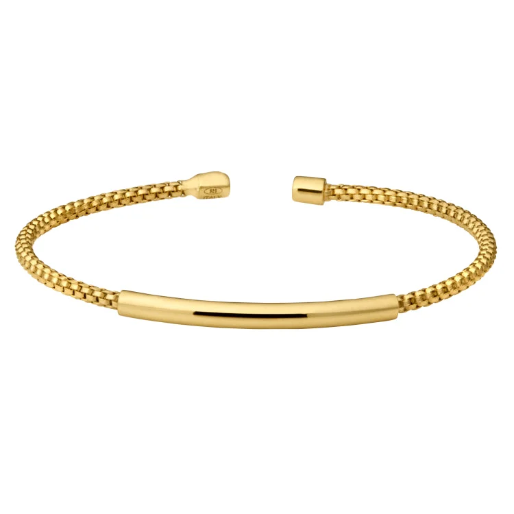 Adjustable clasp bracelets for comfort and style-Gold Finish Sterling Silver Rounded Box Link Cuff Bracelet with High Polished Bar