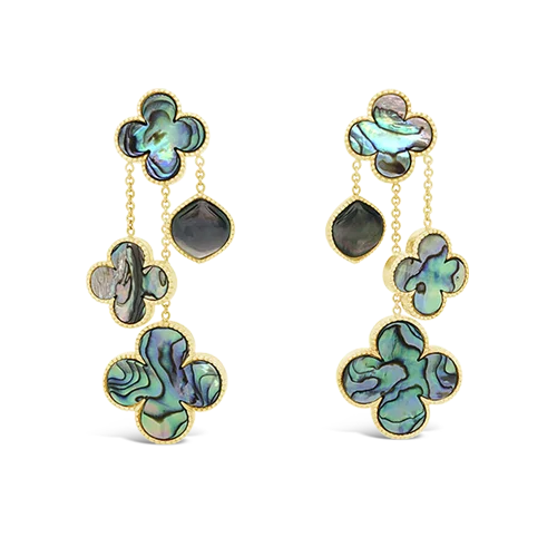 Gold stud earrings for classic sophistication-Clover Style Abalone Dangle Earrings