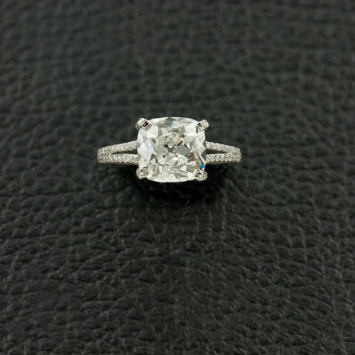 Luxury rings with emeralds and diamonds-Cushion cut Diamond Engagement Ring