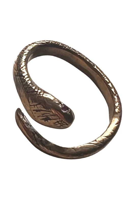 Birthstone rings for special occasions-Ruby Snake Ring Bronze Adjustable