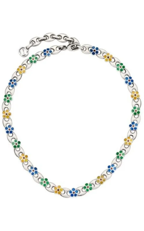 Simple gold chain necklaces for everyday wear-Blue Enamel Flower Necklace