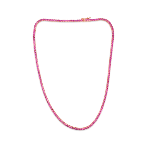 Birthstone necklaces for custom family gifts-Pink Sapphire Tennis Necklace