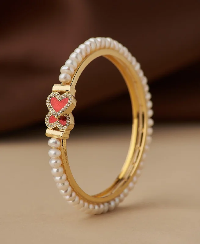 Vintage bangles for classic beauty-Heart Stone Studded Pearl Bangle