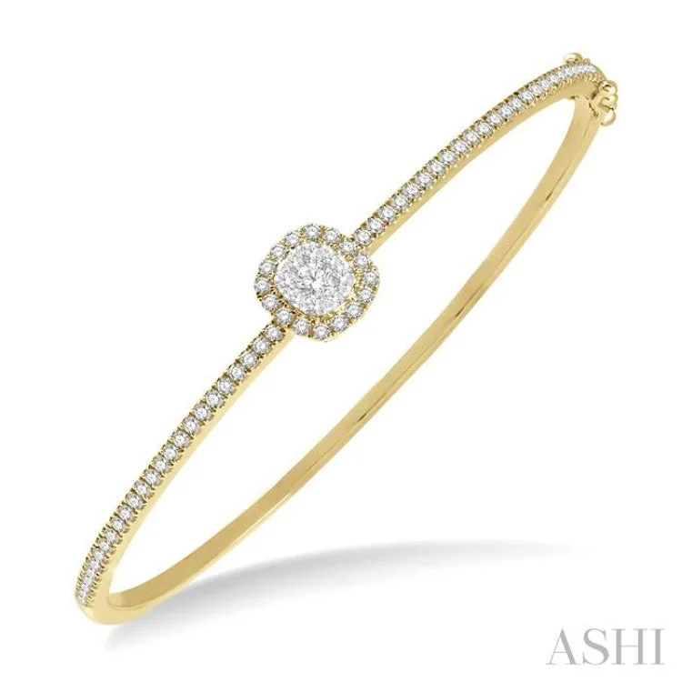 Classic gold bangles for every occasion-1 ctw Cushion Shape Lovebright Round Cut Diamond Stackable Bangle in 14K Yellow and White Gold