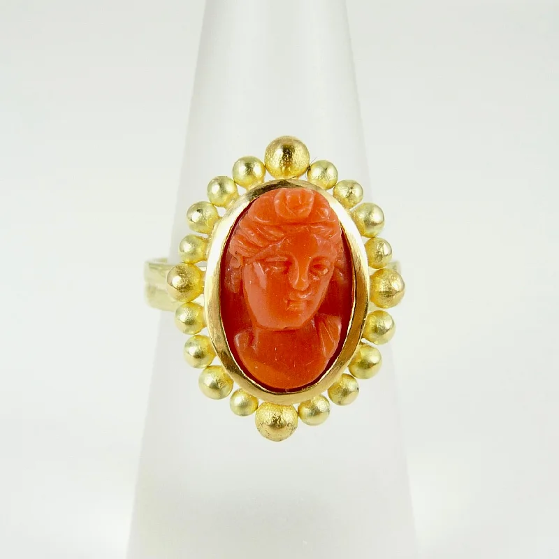 Engagement rings with intricate settings-Antique Coral Cameo Courtesan Ring