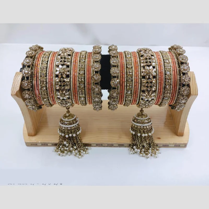 Bridal bangles for wedding celebrations-Manisha Jewellery Gold Plated Kundan Stone Bangles Set