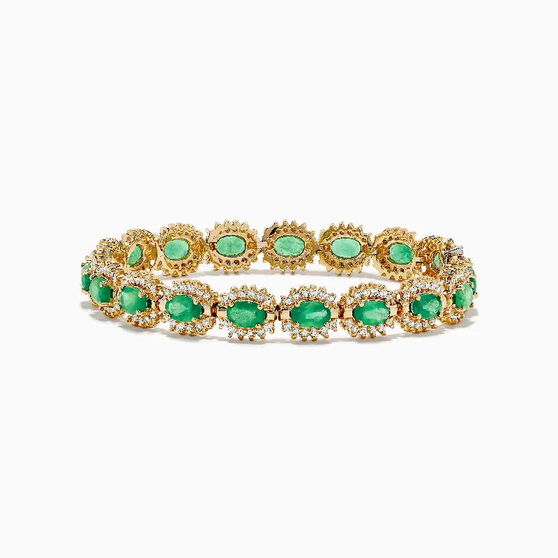 Silver chain bracelets for timeless elegance-Brasillica 14K Yellow Gold Emerald and Diamond Tennis Bracelet