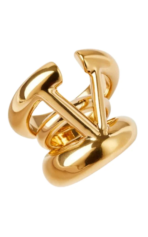 Classic gold rings for timeless fashion-V Logo Signature Ring