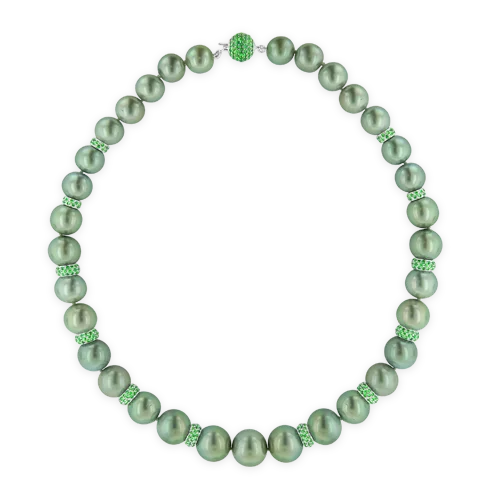 Custom charm necklaces for creative designs-Tahitian Pearl & Tsavorite Necklace