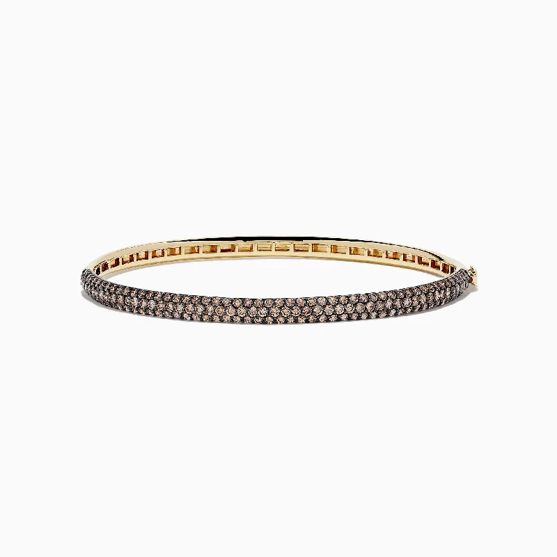 Sparkly crystal bracelets for formal events-14K Yellow Gold Espresso Diamond Pave Bangle, 3.12 TCW