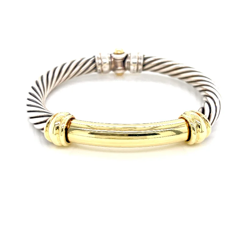 Elegant crystal bangles for a glamorous touch-14K Yellow Gold + Sterling Silver Metro Bangle