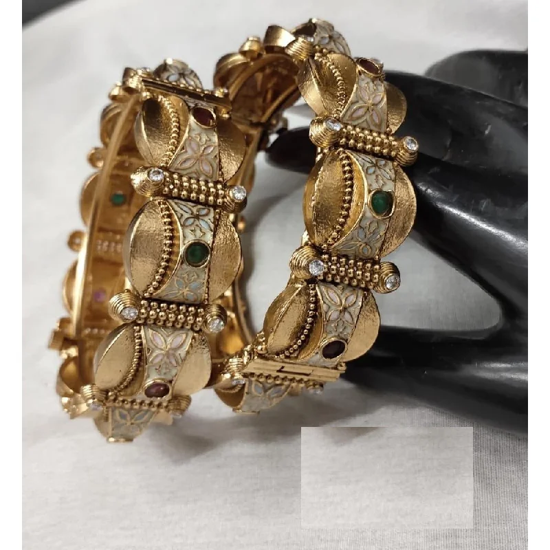 Silver bangles with colorful enamel designs-Akruti Collection Copper Gold Plated Bangle Set